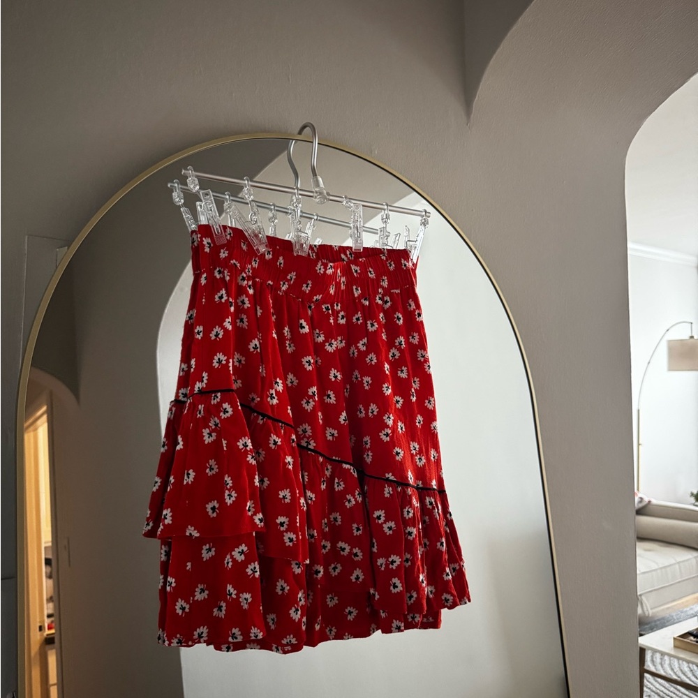 Ganni red flora mini skirt size 34